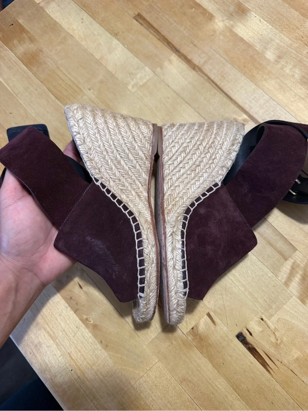 Celine Burgundy Suede Espadrille Wedge Sandals